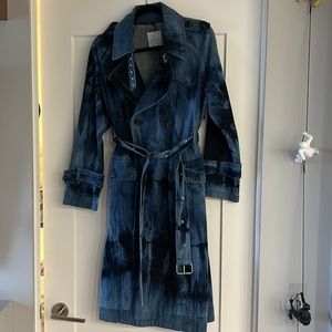 Avec Les Filles Tie-dye Raglan Double-breasted Trench Coat In Dark Blue Tie Dye